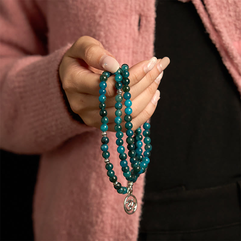 KarmaRipple's 108 Mala Beadwork Apatite Bead Om The Tree Of Life Lotus Buddha Bracelet p5