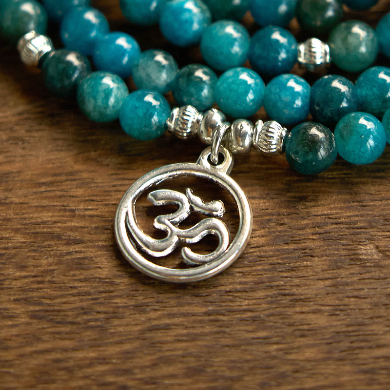 KarmaRipple's 108 Mala Beadwork Apatite Bead Om The Tree Of Life Lotus Buddha Bracelet p7