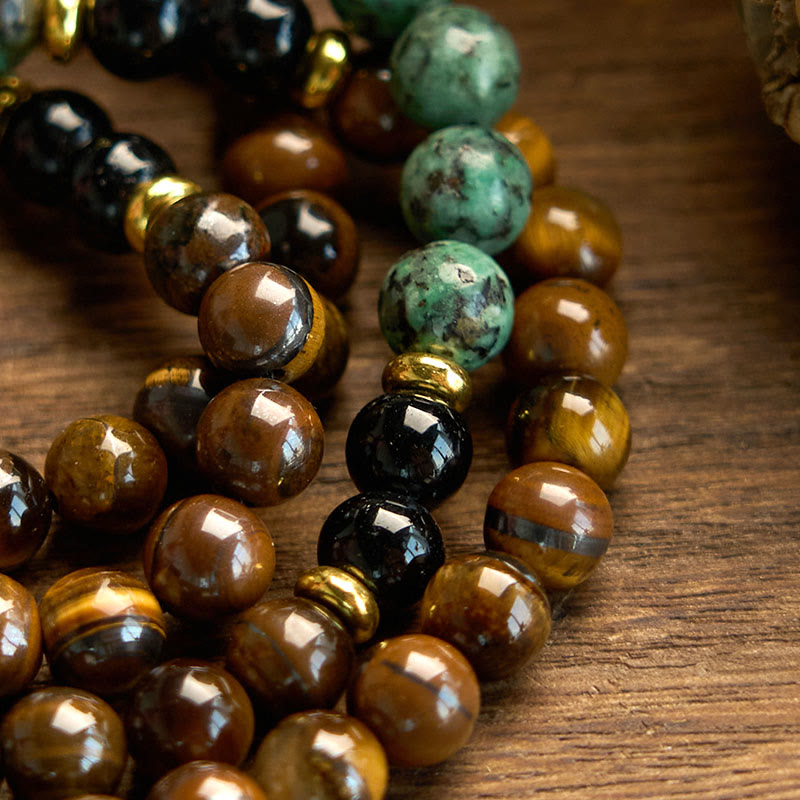 KarmaRipple's 108 Mala Authentic Stone Tiger Eye Turquoise Beadwork Tassel Protection Bracelet p5