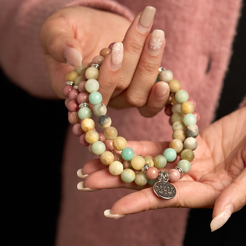 KarmaRipple's 108 Mala Rhodonite Amazonite Beadwork Lotus Compassion Bracelet p3