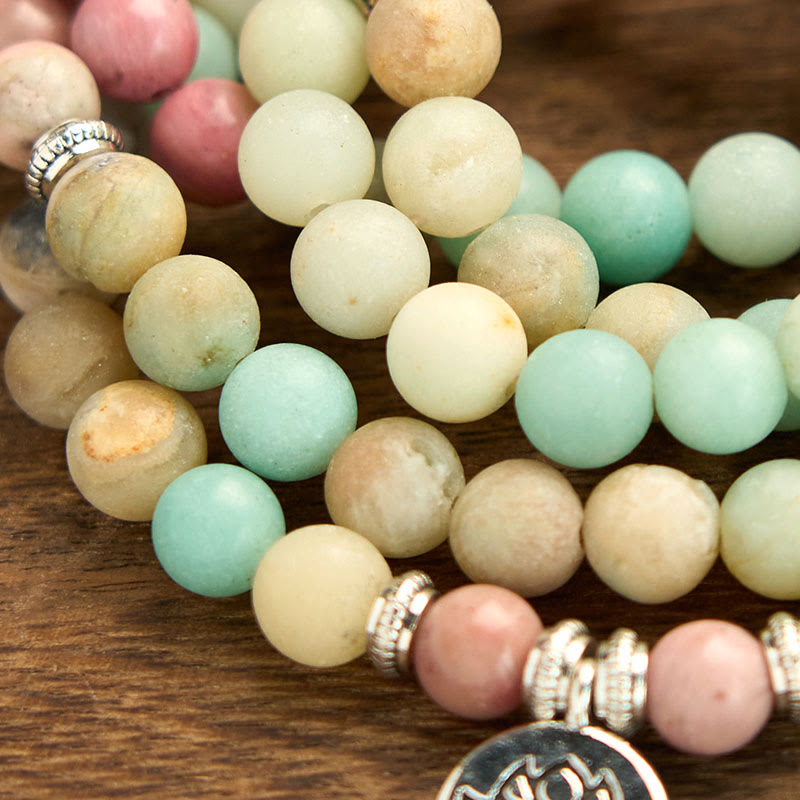 KarmaRipple's 108 Mala Rhodonite Amazonite Beadwork Lotus Compassion Bracelet p5