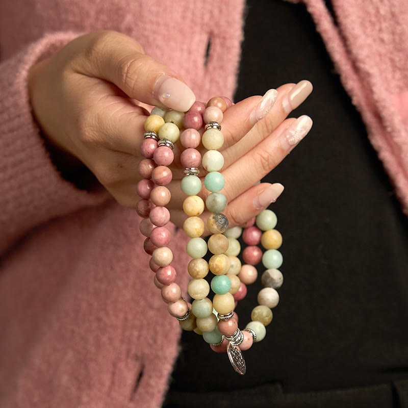 KarmaRipple's 108 Mala Rhodonite Amazonite Beadwork Lotus Compassion Bracelet p4