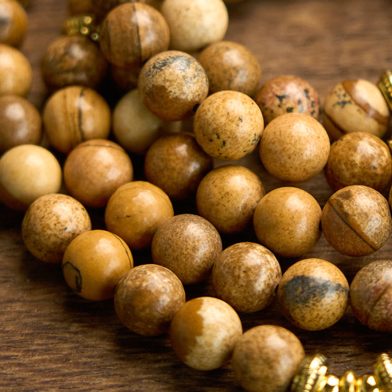 KarmaRipple's 108 Beadwork Picture Jasper Mala Lotus Courage Bracelet p6