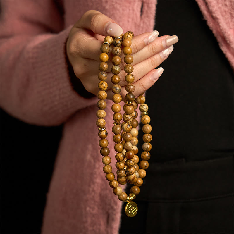 KarmaRipple's 108 Beadwork Picture Jasper Mala Lotus Courage Bracelet p4