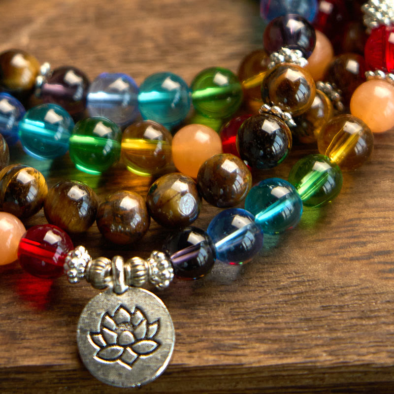 KarmaRipple's 108 Mala Beadwork Authentic Stone Tiger Eye Colored Beadwork Lotus Protection Bracelet p6