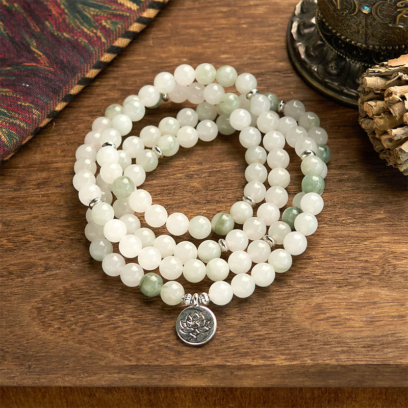 KarmaRipple's 108 Mala Beadwork Authentic Tianshan Jade Lotus Fortune Bracelet p1