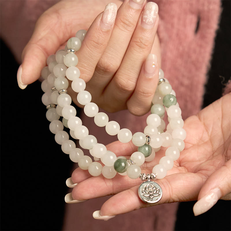 KarmaRipple's 108 Mala Beadwork Authentic Tianshan Jade Lotus Fortune Bracelet p4