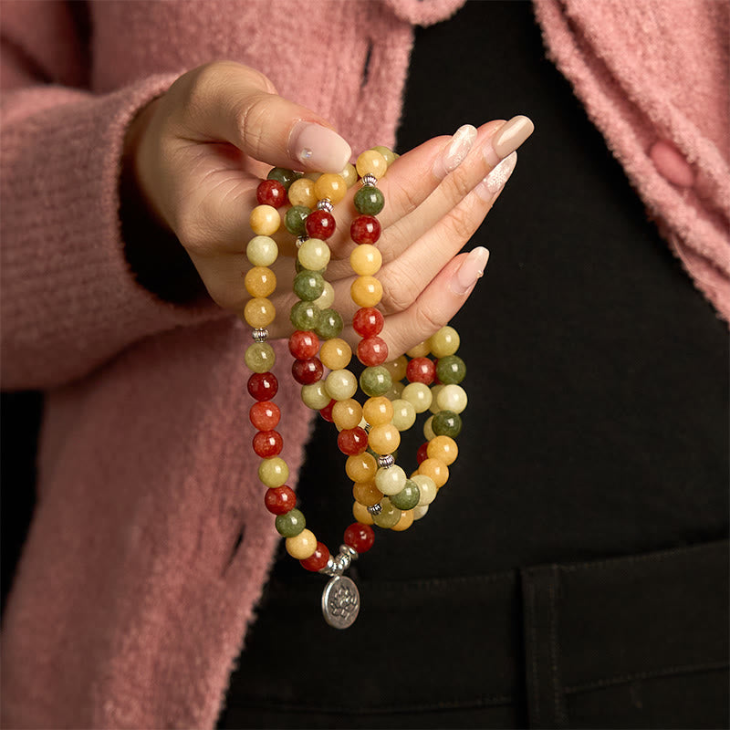 KarmaRipple's 108 Mala Beadwork Authentic Colored Stone Topaz Red Jasper Green Jasper Lotus Protection Bracelet p4