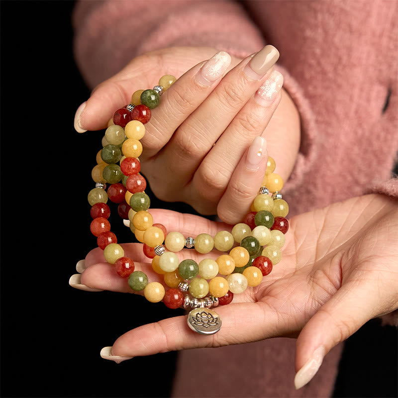 KarmaRipple's 108 Mala Beadwork Authentic Colored Stone Topaz Red Jasper Green Jasper Lotus Protection Bracelet p5