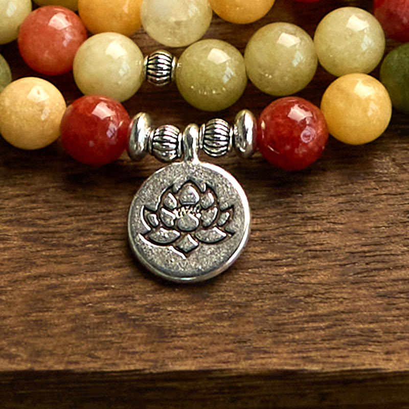 KarmaRipple's 108 Mala Beadwork Authentic Colored Stone Topaz Red Jasper Green Jasper Lotus Protection Bracelet p7