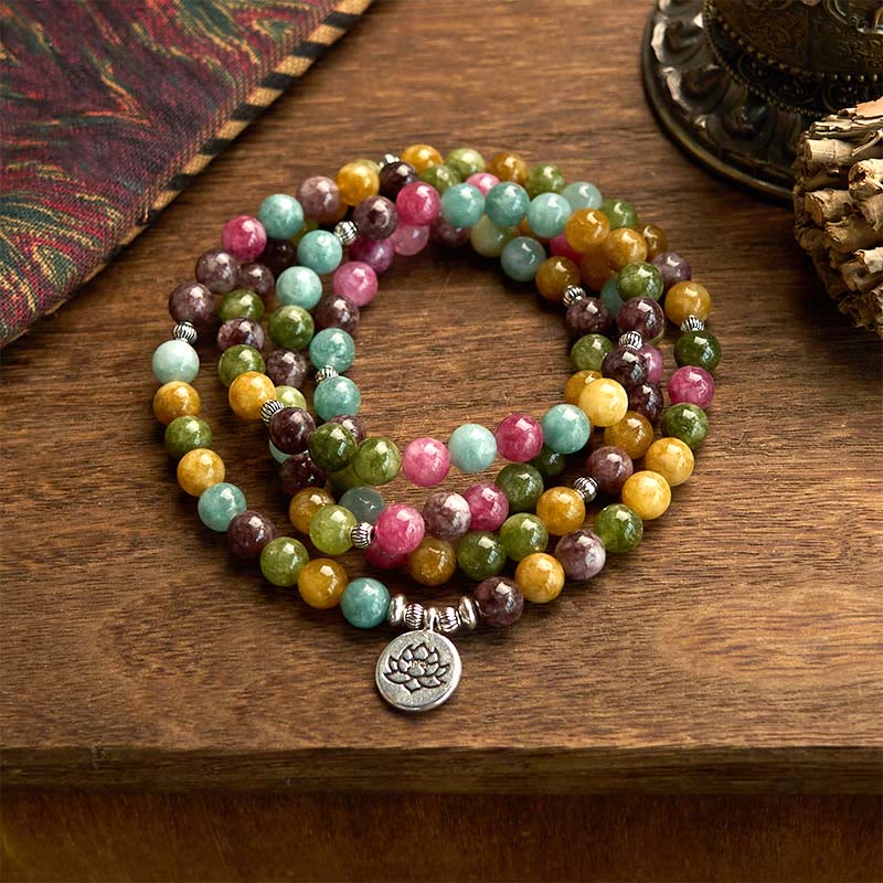 KarmaRipple's 108 Mala Beadwork Multi-layer Authentic Tourmaline Lotus Wisdom Bracelet p1