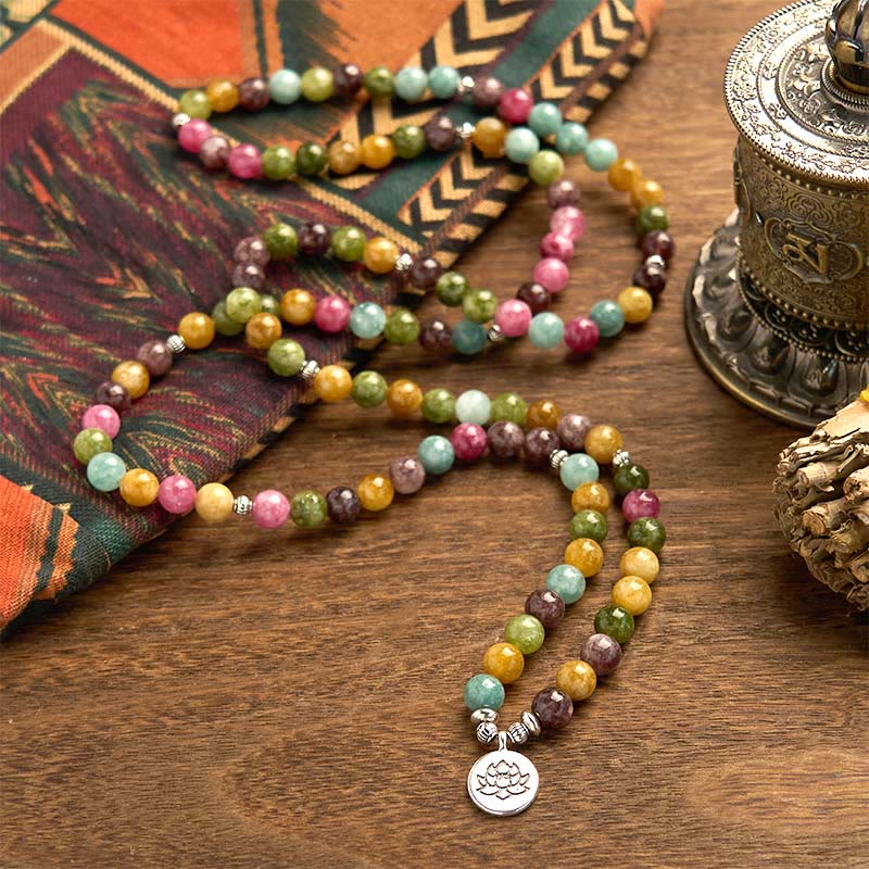 KarmaRipple's 108 Mala Beadwork Multi-layer Authentic Tourmaline Lotus Wisdom Bracelet p2