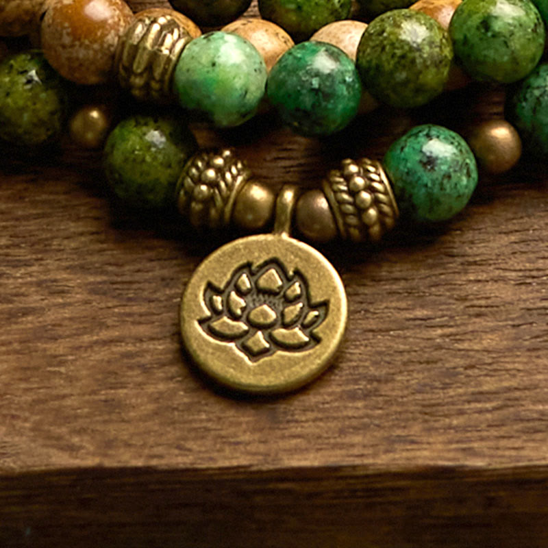 KarmaRipple's 108 Mala Beadwork Authentic Stone Picture Jasper Turquoise Lotus Positive Bracelet p8
