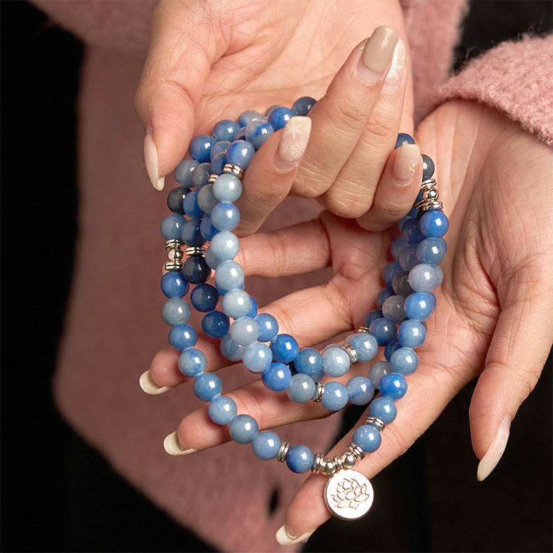 KarmaRipple's 108 Mala Beadwork Multi-layer Authentic Blue Aventurine Lotus Calm Bracelet p5
