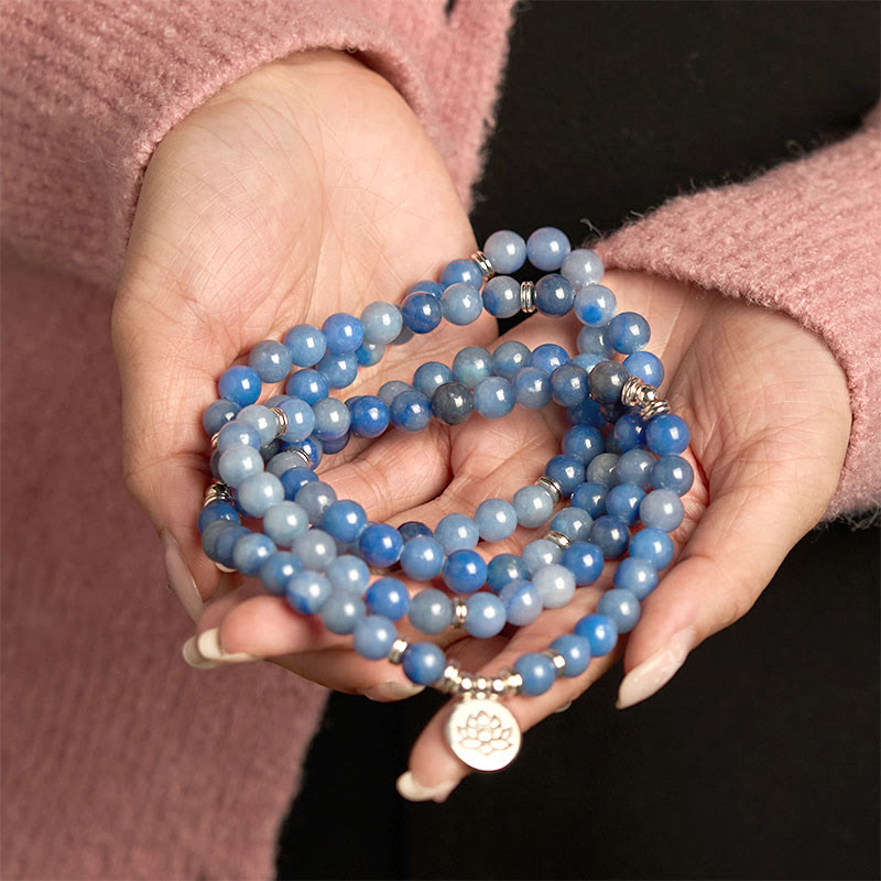 KarmaRipple's 108 Mala Beadwork Multi-layer Authentic Blue Aventurine Lotus Calm Bracelet p6