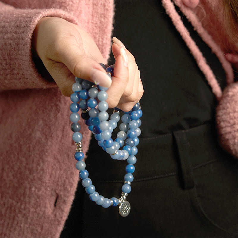 KarmaRipple's 108 Mala Beadwork Multi-layer Authentic Blue Aventurine Lotus Calm Bracelet p8