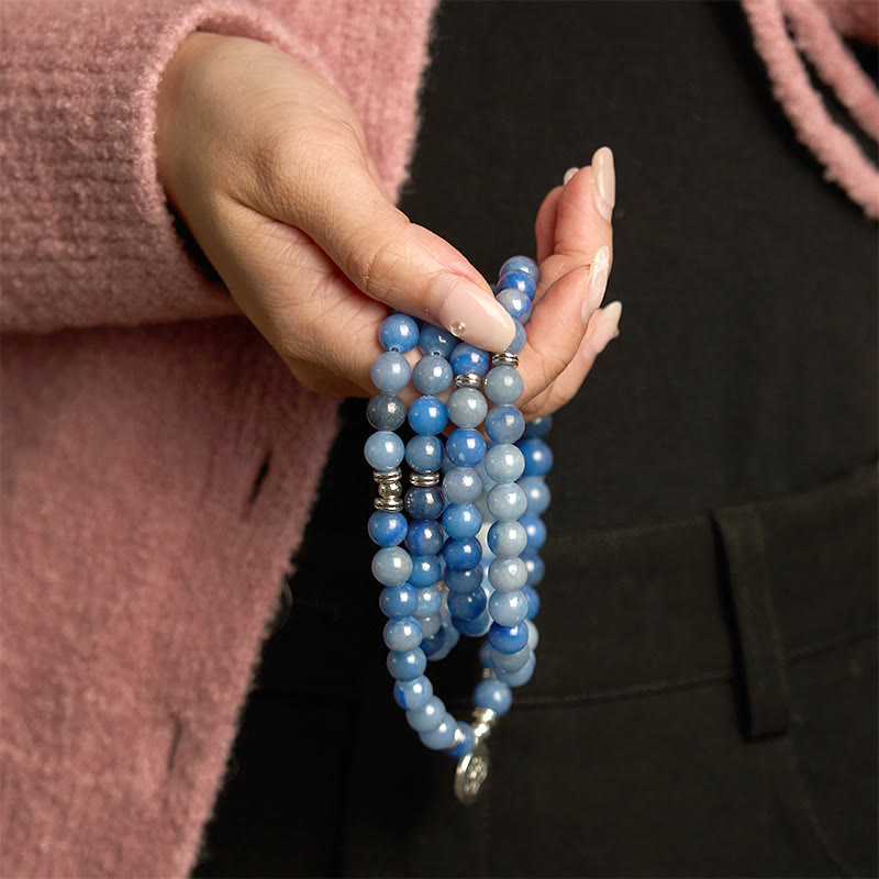 KarmaRipple's 108 Mala Beadwork Multi-layer Authentic Blue Aventurine Lotus Calm Bracelet p3