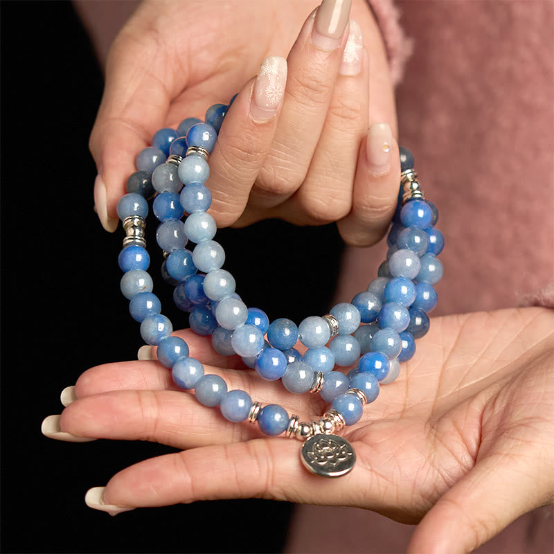 KarmaRipple's 108 Mala Beadwork Multi-layer Authentic Blue Aventurine Lotus Calm Bracelet p10