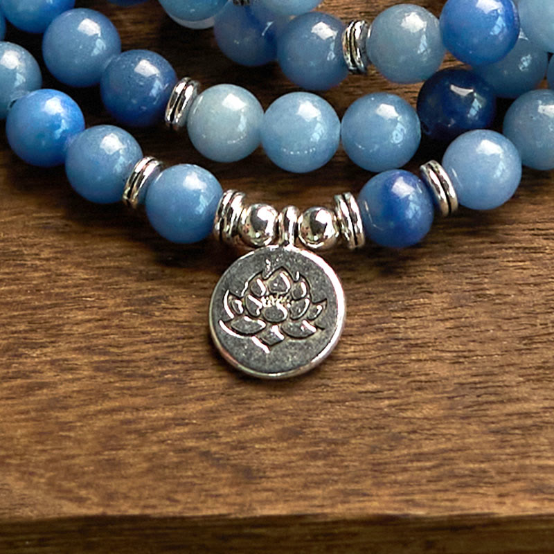 KarmaRipple's 108 Mala Beadwork Multi-layer Authentic Blue Aventurine Lotus Calm Bracelet p12