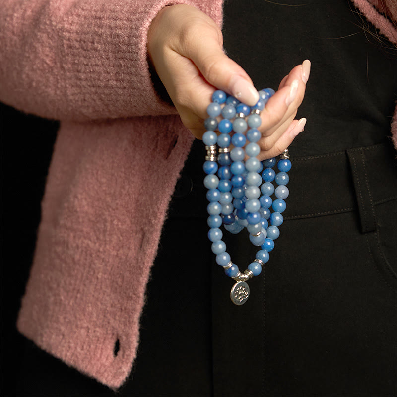 KarmaRipple's 108 Mala Beadwork Multi-layer Authentic Blue Aventurine Lotus Calm Bracelet p7