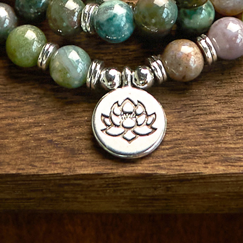 KarmaRipple's 108 Mala Beadwork Authentic Stone Indian Agate Lotus Calm Bracelet p11