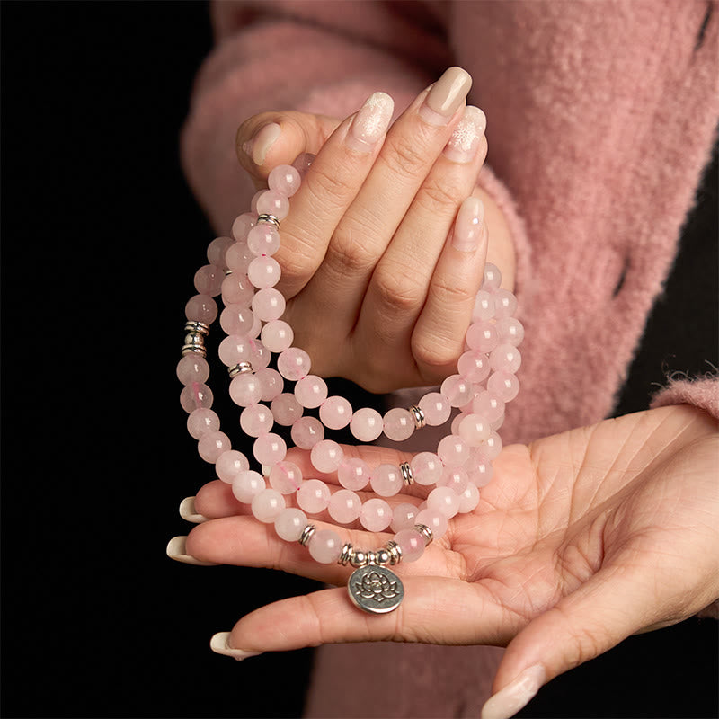 KarmaRipple's 108 Mala Beadwork Authentic Stone'se Quartz Lotus Peace Bracelet p4