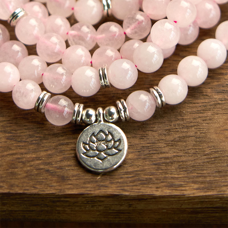 KarmaRipple's 108 Mala Beadwork Authentic Stone'se Quartz Lotus Peace Bracelet p7