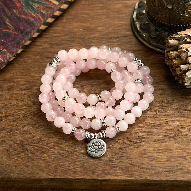 KarmaRipple's 108 Mala Beadwork Authentic Stone'se Quartz Lotus Peace Bracelet p1