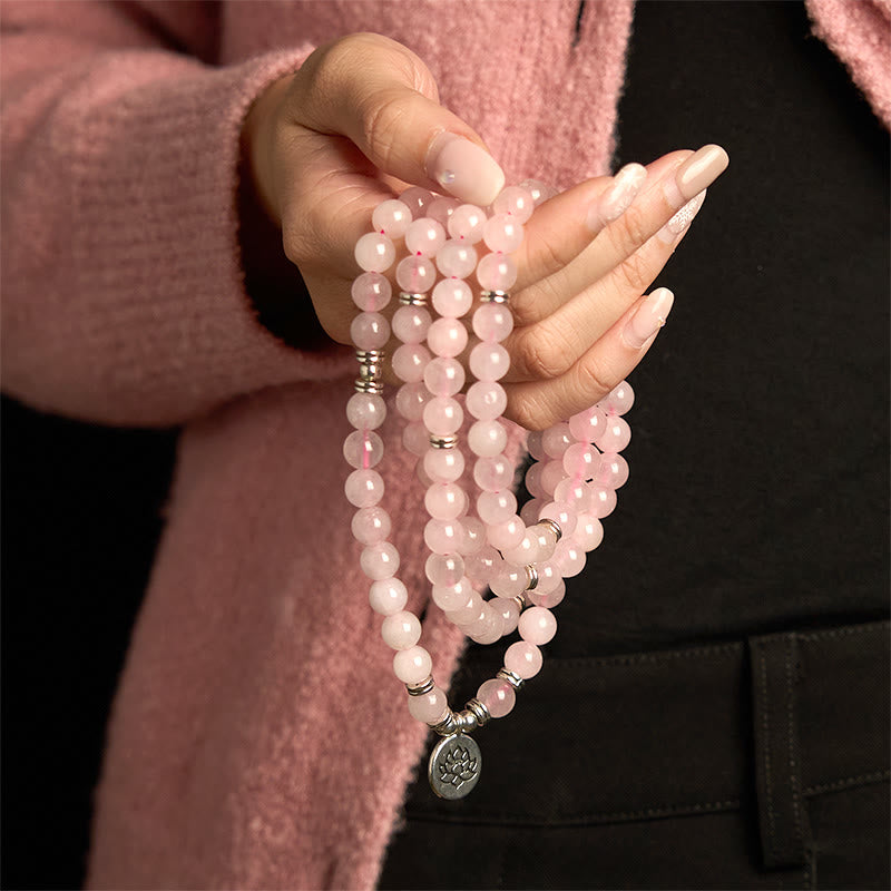 KarmaRipple's 108 Mala Beadwork Authentic Stone'se Quartz Lotus Peace Bracelet p3