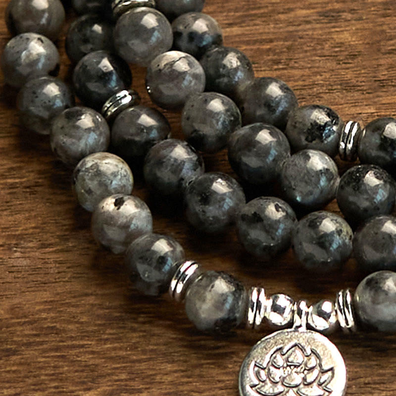 KarmaRipple's 108 Mala Beadwork Multi-layer Authentic Black Glitter Stone Lotus Positivity Bracelet p5