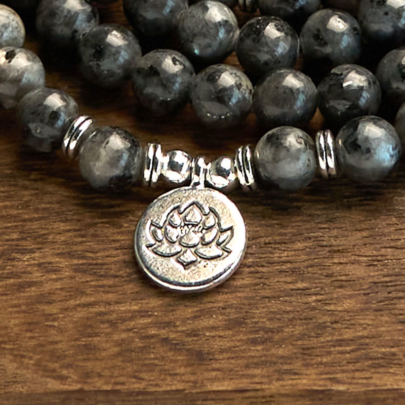 KarmaRipple's 108 Mala Beadwork Multi-layer Authentic Black Glitter Stone Lotus Positivity Bracelet p6