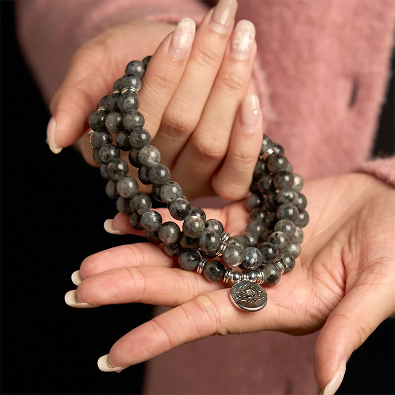 KarmaRipple's 108 Mala Beadwork Multi-layer Authentic Black Glitter Stone Lotus Positivity Bracelet p4