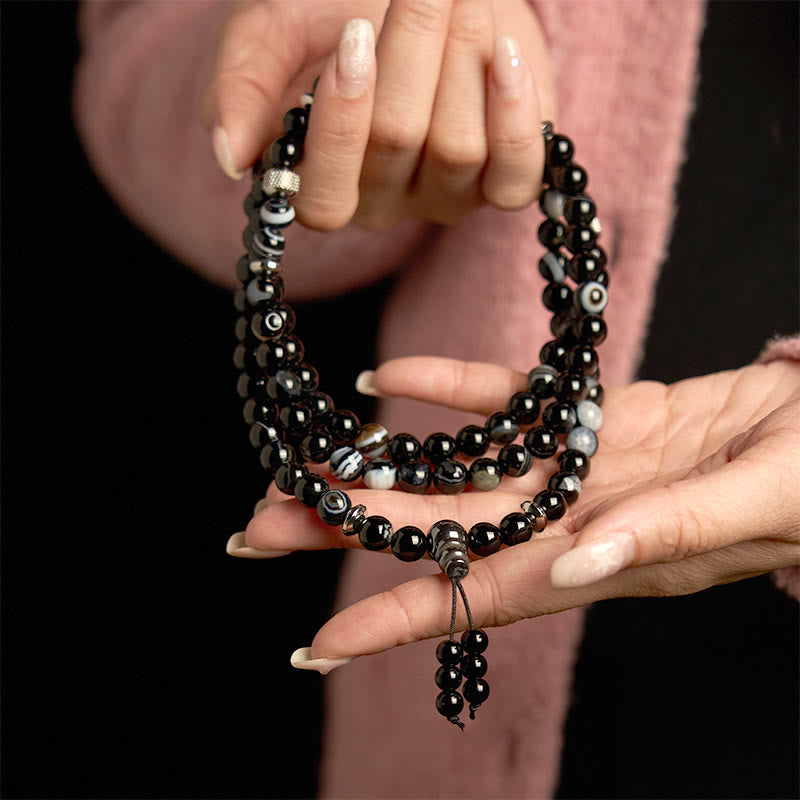 KarmaRipple's 108 Mala Beadwork Authentic Stone Black Onyx Protection Bracelet p5