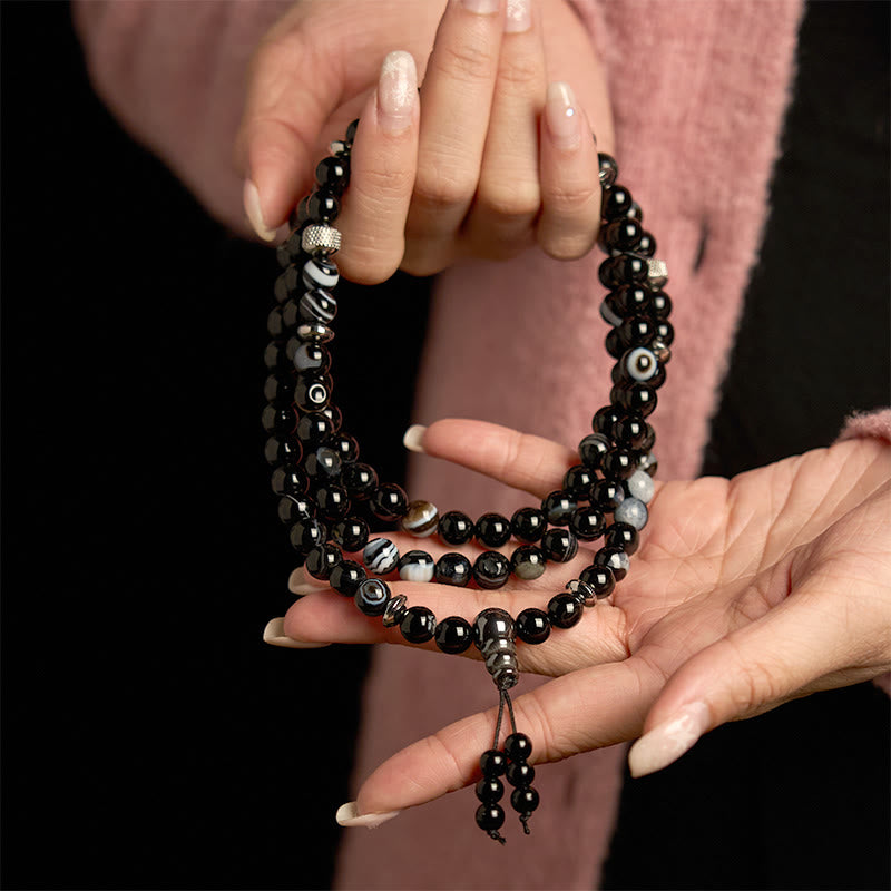 KarmaRipple's 108 Mala Beadwork Authentic Stone Black Onyx Protection Bracelet p4