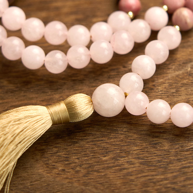KarmaRipple's 108 Mala Beadwork Rhodonite Rose Quartz Tassel Balancing Bracelet p10