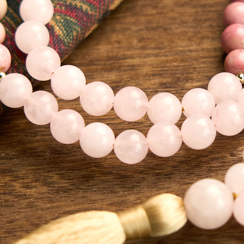 KarmaRipple's 108 Mala Beadwork Rhodonite Rose Quartz Tassel Balancing Bracelet p11