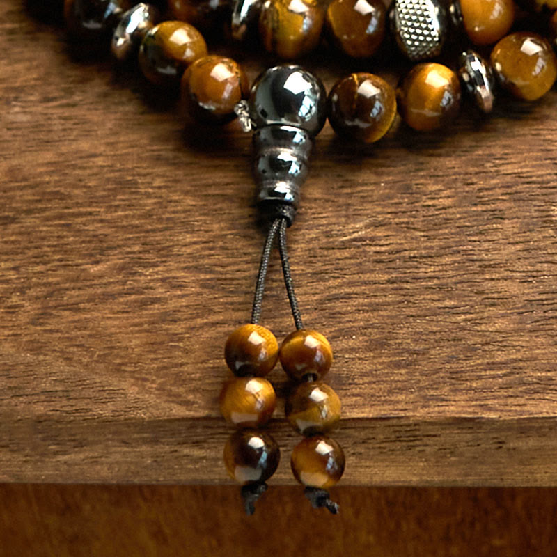 KarmaRipple's 108 Mala Beadwork Authentic Stone Tiger Eye Multi-turn Protection Bracelet p5