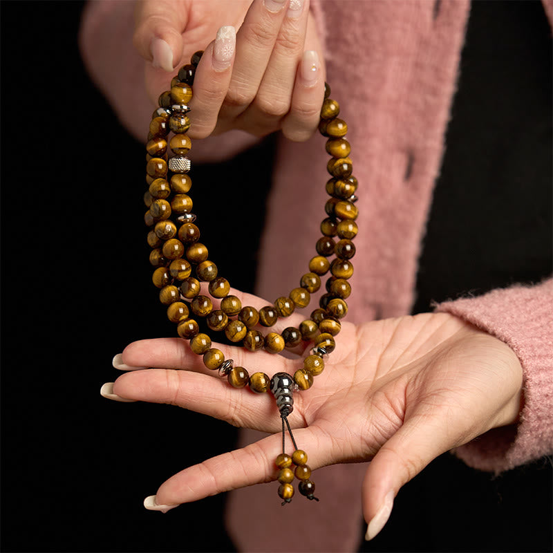 KarmaRipple's 108 Mala Beadwork Authentic Stone Tiger Eye Multi-turn Protection Bracelet p4