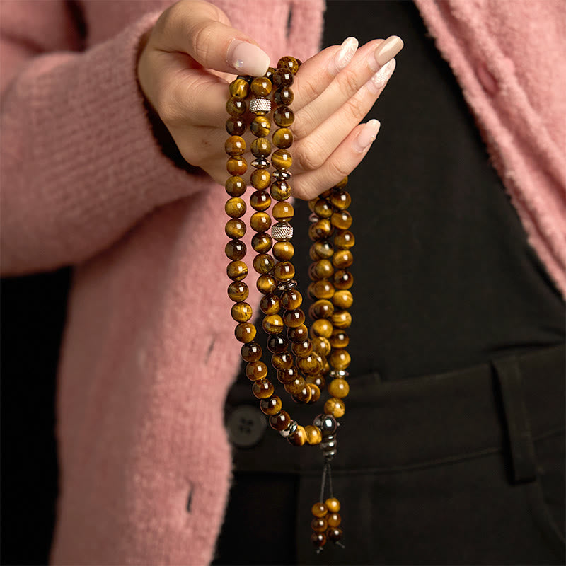 KarmaRipple's 108 Mala Beadwork Authentic Stone Tiger Eye Multi-turn Protection Bracelet p3