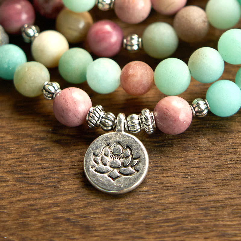 KarmaRipple's 108 Mala Beadwork Rhodonite Amazonite Lotus Balancing Bracelet p6
