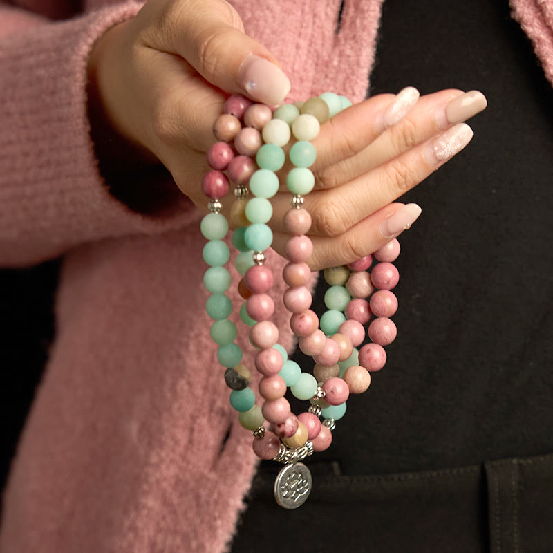 KarmaRipple's 108 Mala Beadwork Rhodonite Amazonite Lotus Balancing Bracelet p3