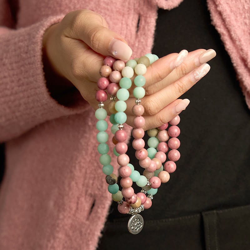KarmaRipple's 108 Mala Beadwork Rhodonite Amazonite Lotus Balancing Bracelet p5