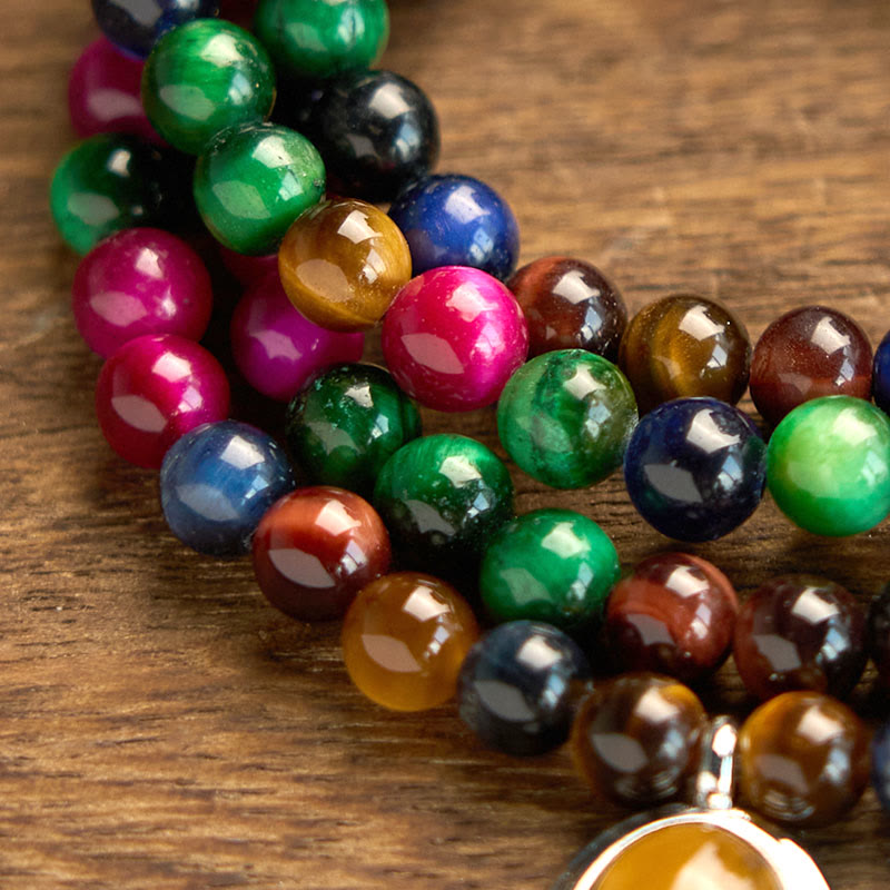 KarmaRipple's 108 Mala Beadwork Authentic Colorful Tiger Eye Stone Multi-turn Protection Bracelet p7