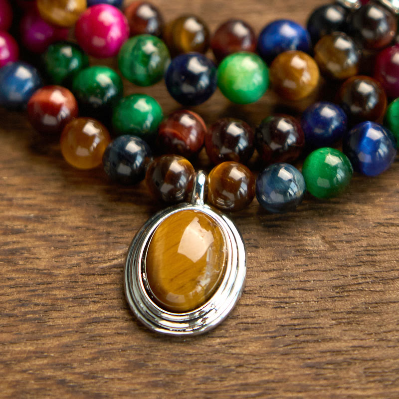 KarmaRipple's 108 Mala Beadwork Authentic Colorful Tiger Eye Stone Multi-turn Protection Bracelet p8