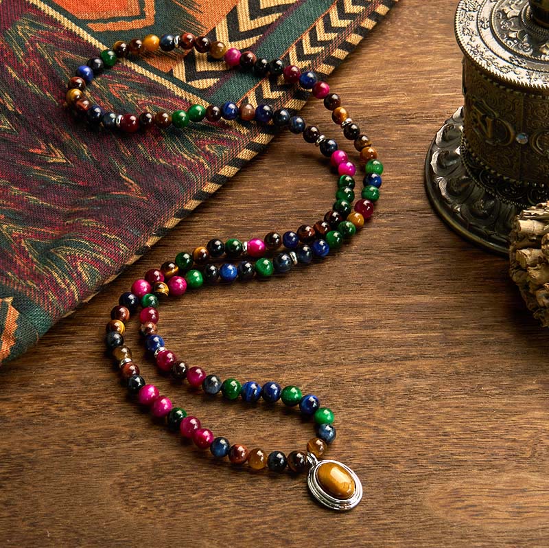 KarmaRipple's 108 Mala Beadwork Authentic Colorful Tiger Eye Stone Multi-turn Protection Bracelet p2