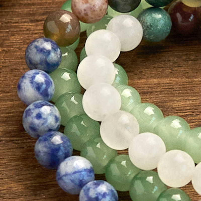 KarmaRipple's 108 Mala Beadwork Authentic Green Aventurine Blue Spot Jasper Indian Agate Green Tassel Fortune Bracelet p8
