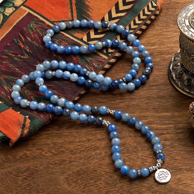 KarmaRipple's 108 Mala Beadwork Multi-layer Authentic Blue Aventurine Lotus Calm Bracelet p2