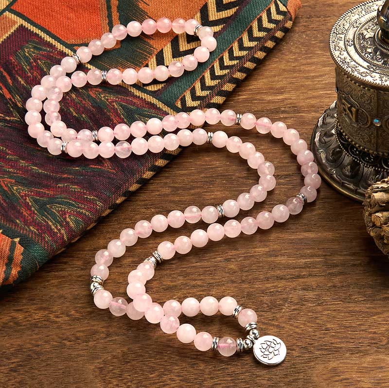 KarmaRipple's 108 Mala Beadwork Authentic Stone'se Quartz Lotus Peace Bracelet p2