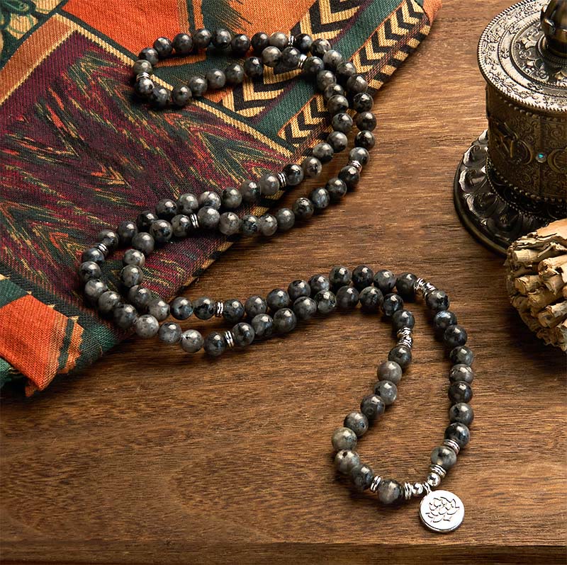 KarmaRipple's 108 Mala Beadwork Multi-layer Authentic Black Glitter Stone Lotus Positivity Bracelet p2