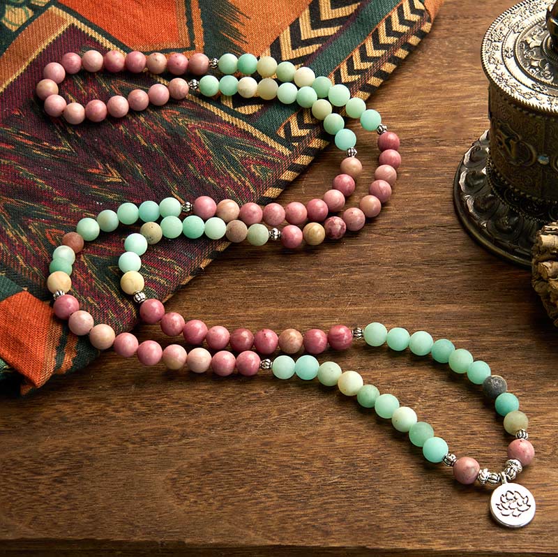 KarmaRipple's 108 Mala Beadwork Rhodonite Amazonite Lotus Balancing Bracelet p2